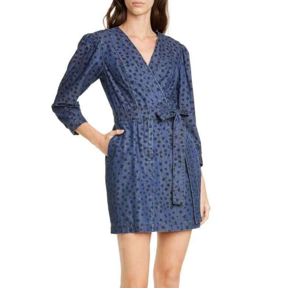 Rebecca Taylor La Vie Long Sleeve Faune Denim Dots Dress